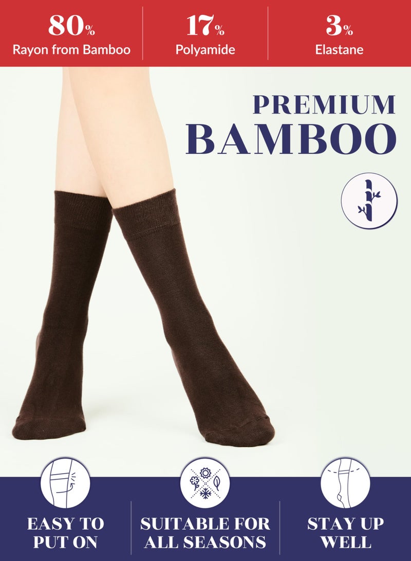 Hugh Ugoli Womens Rayon derived from Bamboo Dress Socks, Crew Soft Thin Calf Socks for Business, Trouser & Casual, Brown, 3 Pairs, Shoe Size: 9-12 - Image 4